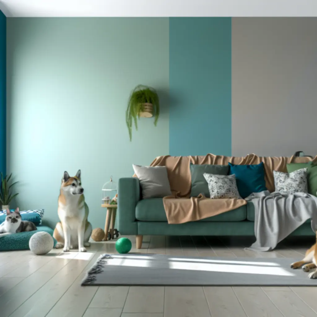 Pies i kot w przytulnym domowym wnętrzu, prezentujący styl życia Pawleento