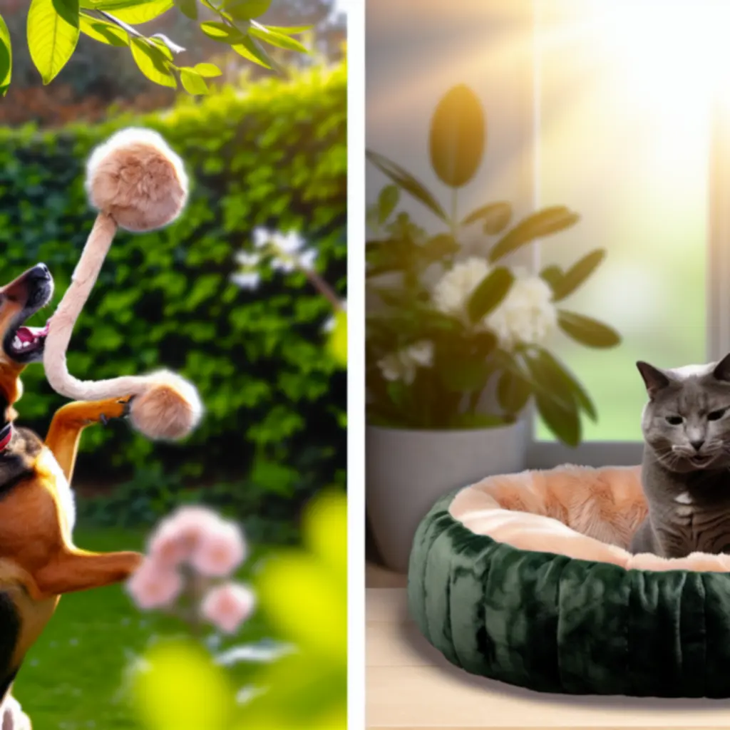 Pies i kot korzystający z nowoczesnych akcesoriów w domu